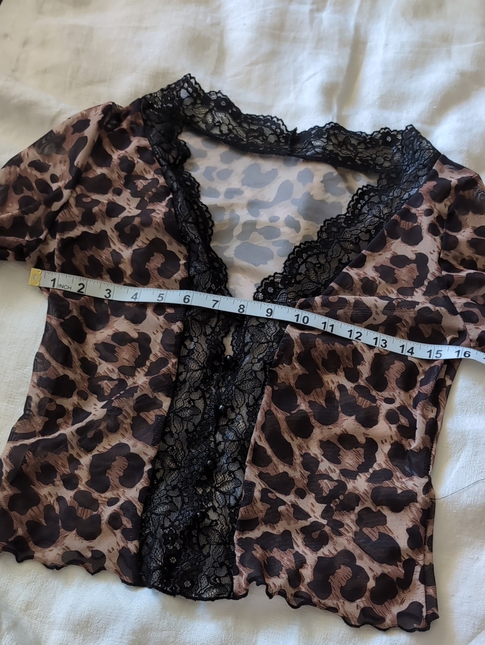 Leopard Print Lace-Trim Women's Top - Brown/Black - Picture 2 of 6
